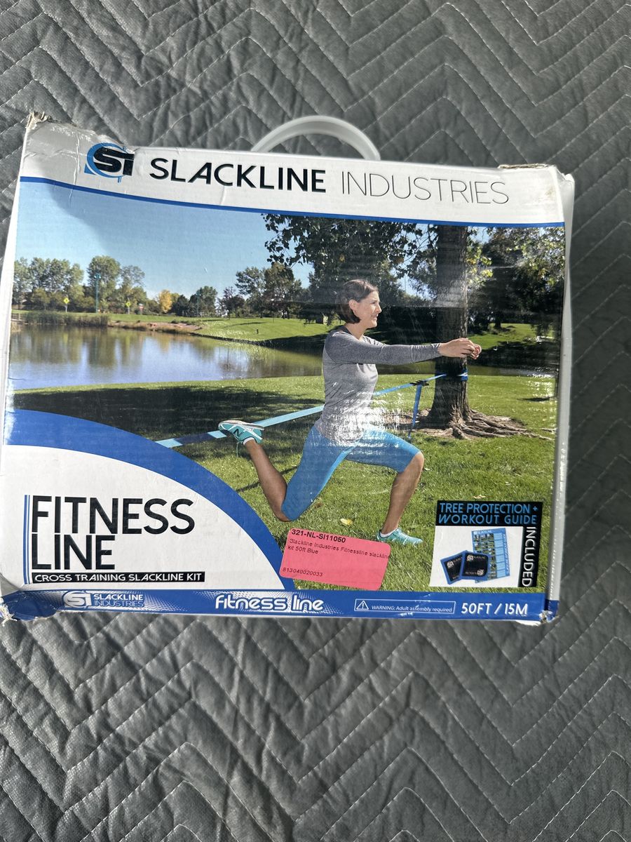 Slackline Industries Fitness Line Cross Training Slackline Kit 50ft Blue with Tree Protection