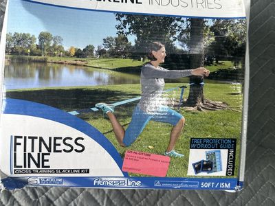 Slackline Industries Fitness Line Cross Training Slackline Kit 50ft Blue with Tree Protection
