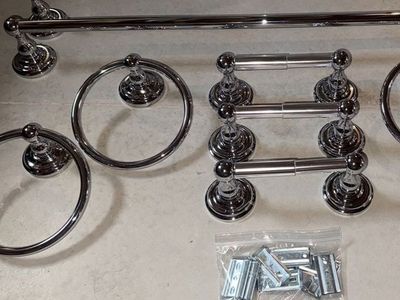 Chrome Bathroom Hardware Set - 2 Towel Bars, 4 Towel Rings, and 3 Toilet Paper Holders, Complete with Mounts!