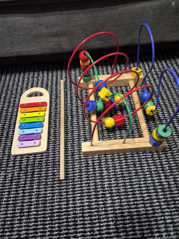 Baby toys $5 for both. Wooden Bead Maze & Xylophone Set - Early Learning Developmental Toys, Bright Colors