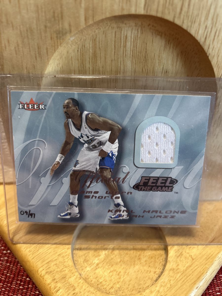 00-01 Fleer Feel The Game Official Karl Malone NBA Utah Jazz Game Worn Jersey White Patch Card 09/47 *Insert Buy Back* Rare