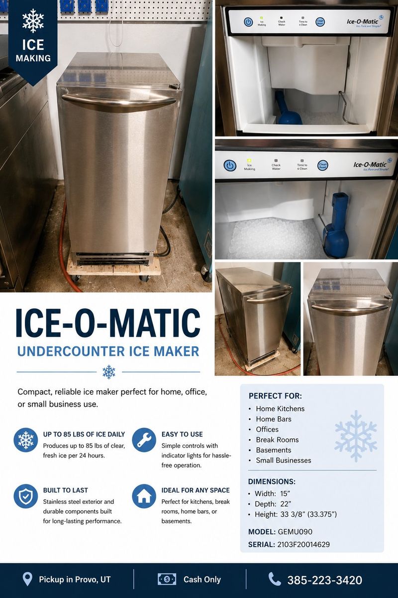 Ice-O-Matic GEMU090 Undercounter Ice Maker - Up to 85 lbs/day, Stainless Steel, GEM Series