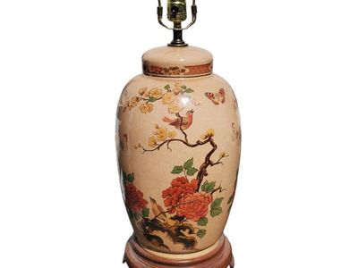 Vintage Chinoiserie Hand Painted Ginger Jar Lamp