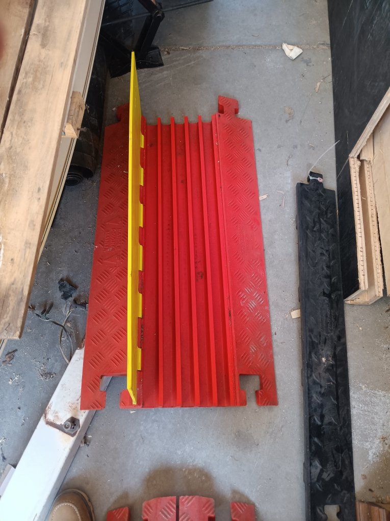 Heavy Duty Red Cable Protector Ramp with Yellow Lid - 3 Channel Floor Cable Cover