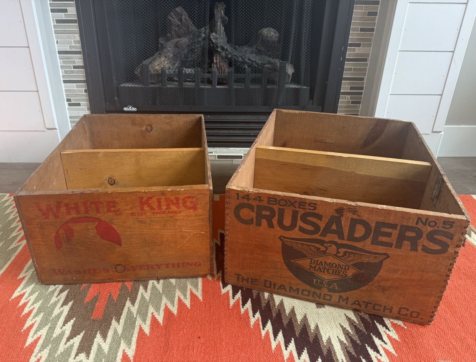 OLD Wooden Crates - White King soap & Diamond Match Crusaders