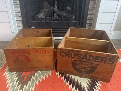 OLD Wooden Crates - White King soap & Diamond Match Crusaders