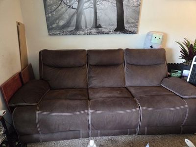 Brown Reclining Sofa and Loveseat Set with Cup Holders - Excellent Condition