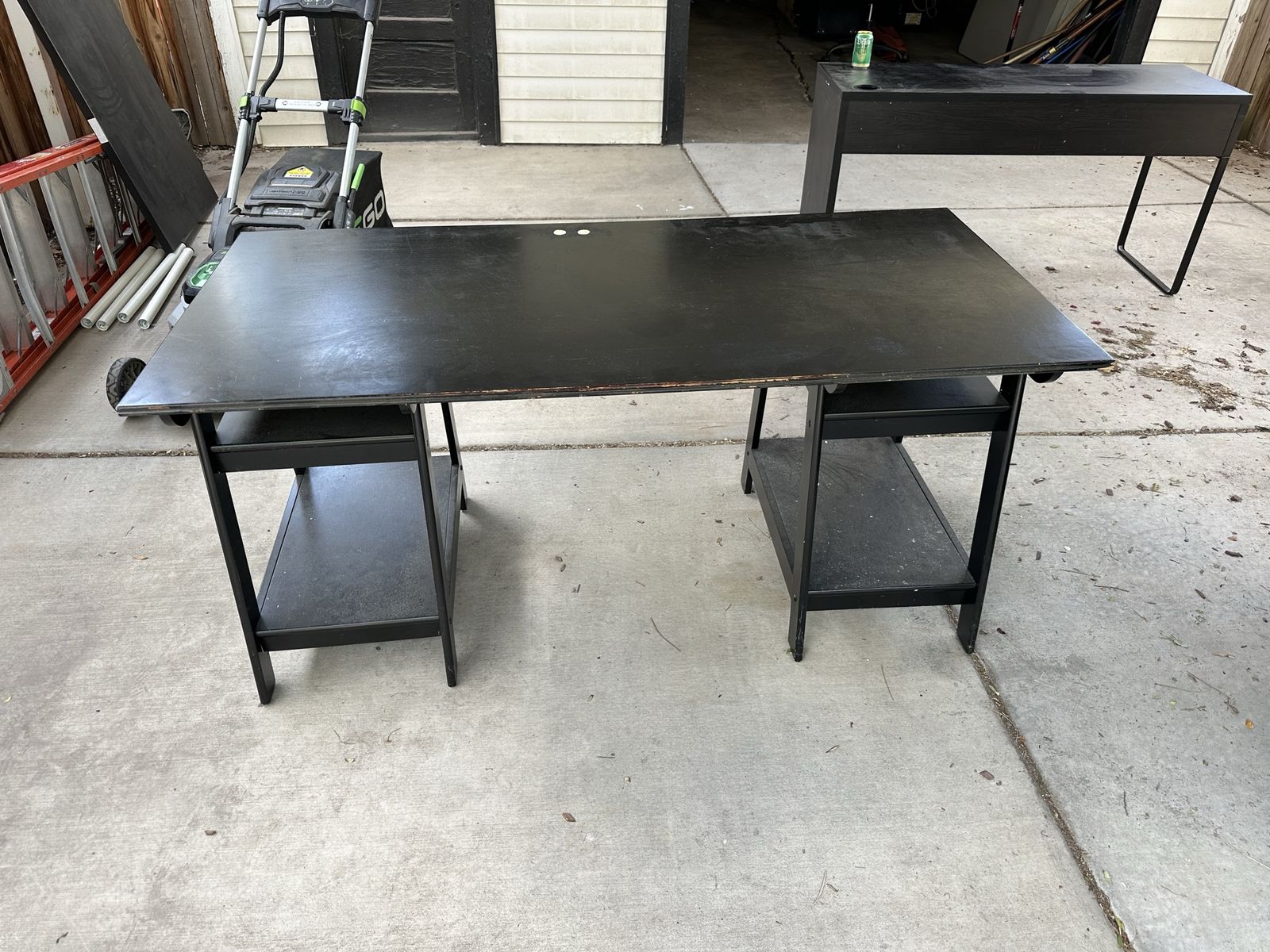 Black Wooden Desk with Shelves - Spacious Home Office/Study Table