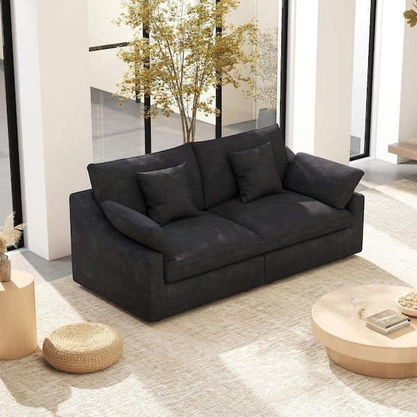 Modern Black Fabric Couch, Cloud-Like Cushion, Removable & Washable Cover, 2-Seat Loveseat Modular Sofa