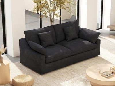 Modern Black Fabric Couch, Cloud-Like Cushion, Removable & Washable Cover, 2-Seat Loveseat Modular Sofa