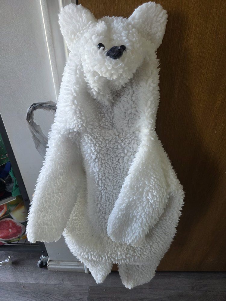 White Plush Polar Bear Costume Suit with Hooded Animal Face