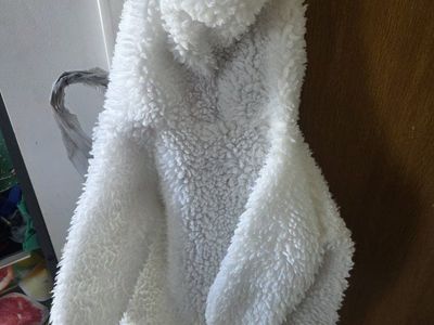 White Plush Polar Bear Costume Suit with Hooded Animal Face