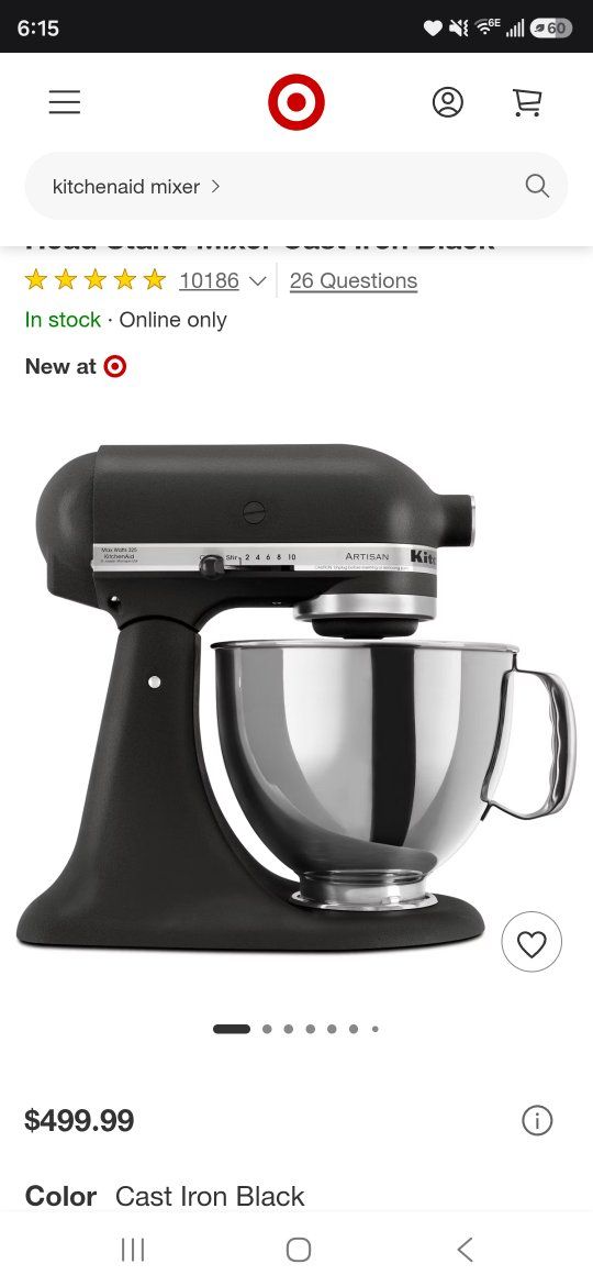 New in box KitchenAid Artisan Series 5qt Tilt-Head Stand Mixer, Cast Iron Black