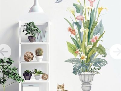 Large Floral Urn & Bird Wall Decal - Removable Sticker Art for Home Decor Removable Wall Decal WAFT YEARN 24.4x45.2in