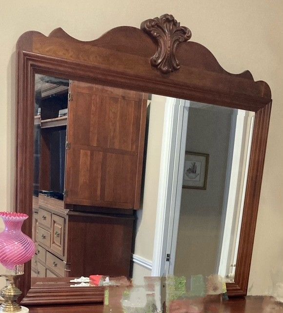 Vintage Cherry Wood Framed Dresser Mirror for Sale
