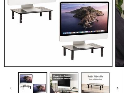 Mind Reader Metal Ventilated Laptop/Monitor Riser Stand - Adjustable Height, Black (2-Pack)