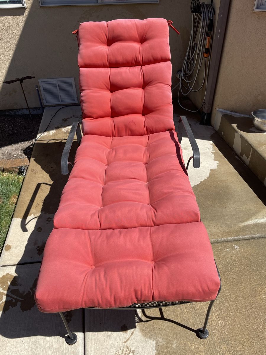 Outdoor Patio Chaise Lounge Chair with Wheels & Adjustable Back - Red Cushion