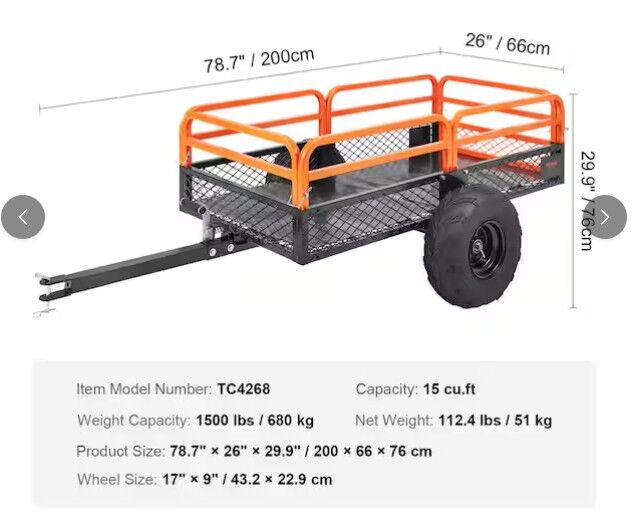15 cu. ft. Steel Heavy-Duty ATV Trailer Dump Cart