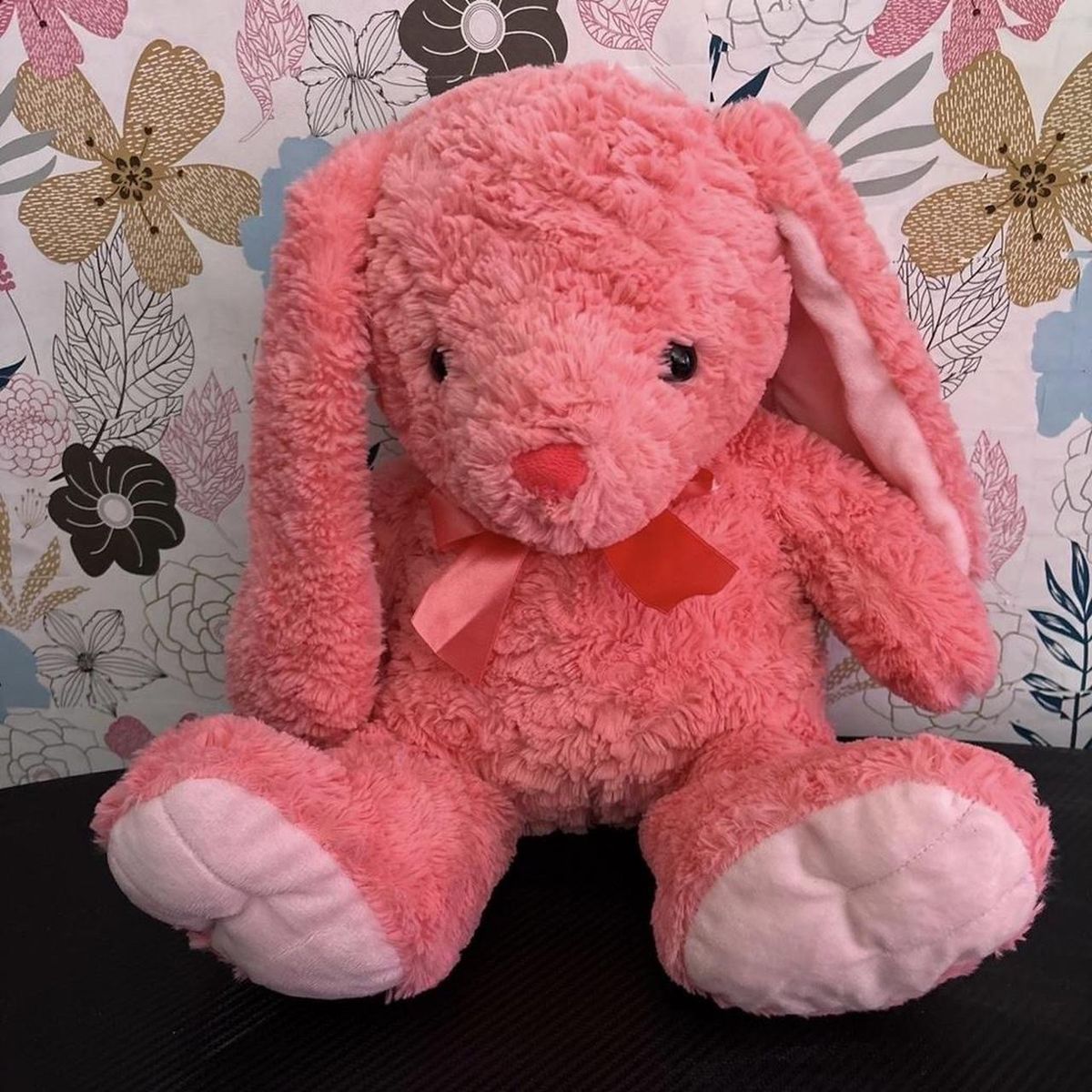 Pink Stuffed Bunny Plush Toy with Pink Ribbon - Soft & Cuddly