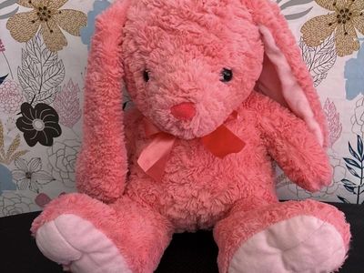 Pink Stuffed Bunny Plush Toy with Pink Ribbon - Soft & Cuddly