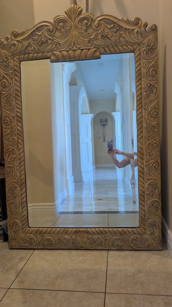 Large Ornate Carved Frame Mirror - Elegant Home Decor Accent
