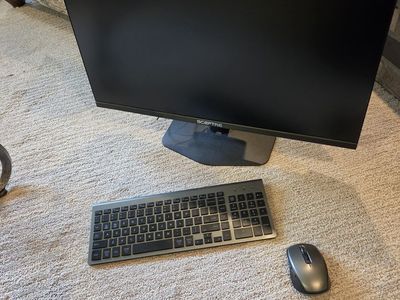 Beelink Ser5 mini PC with 27" monitor and keyboard