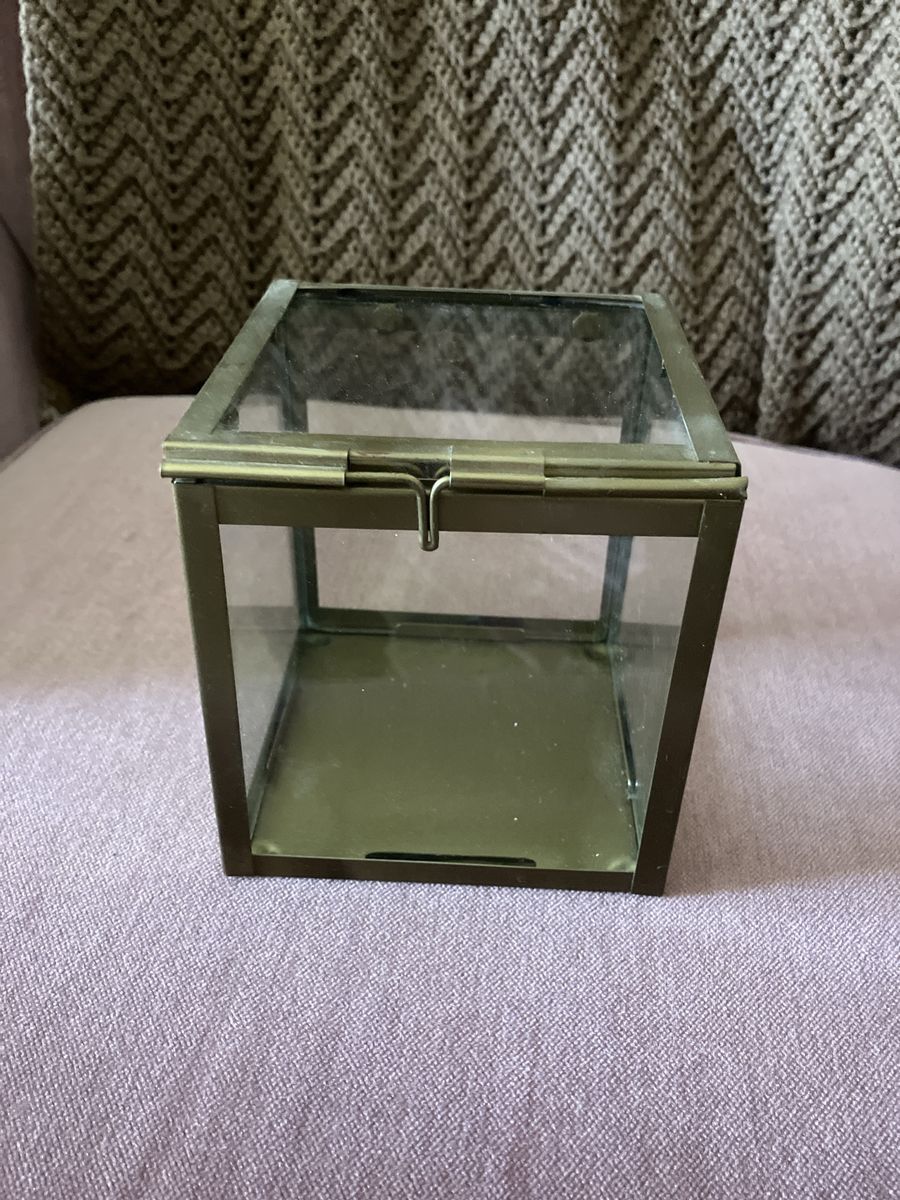 IKEA Small Brass & Glass Display Box - Square Hinged Lid Terrarium/Jewelry Box