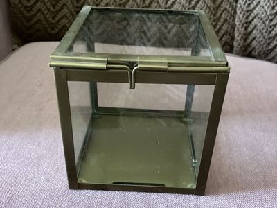 IKEA Small Brass & Glass Display Box - Square Hinged Lid Terrarium/Jewelry Box