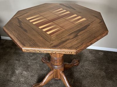 Vintage Octagon Solid Wood Game Table with Inlaid Backgammon Board