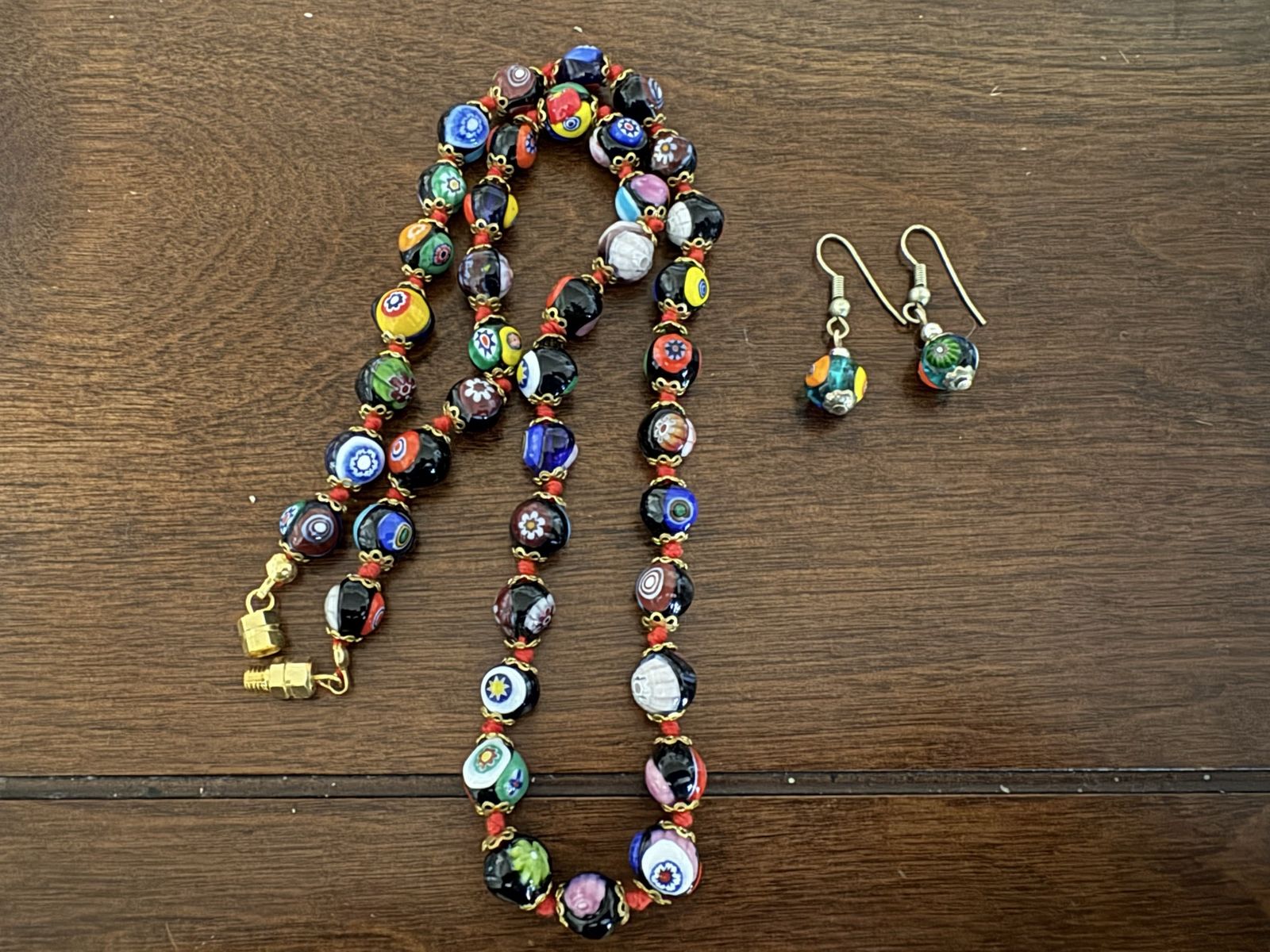 Vintage Venetian Murano Glass Necklace & Drop Earrings 