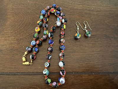Vintage Venetian Murano Glass Necklace & Drop Earrings
