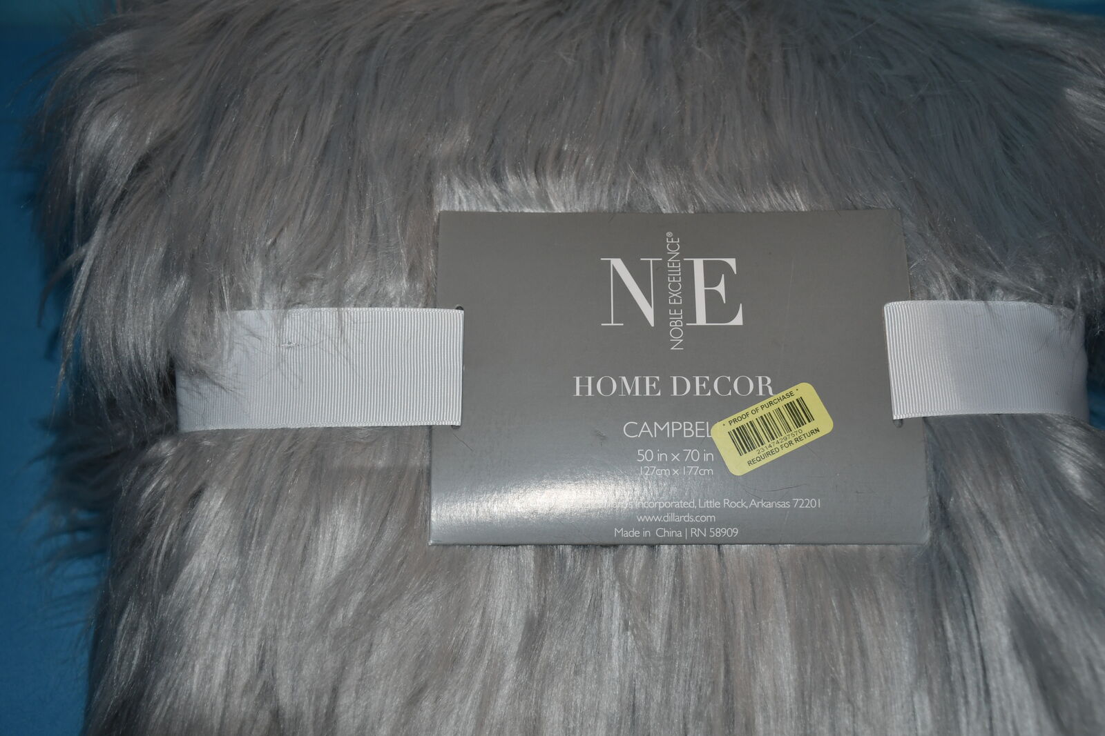 NWT ($99) DILLARD'S BLANKET / THROW ~ 50" x 70" ~ GRAY FUR ~ NOBEL EXCELLENCE