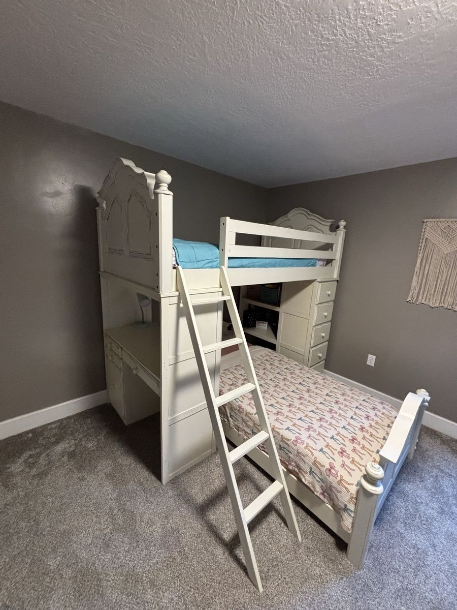 White Wooden Loft Bed with Desk and Dresser (delivery & install available)
