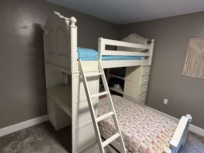 White Wooden Loft Bed with Desk and Dresser (delivery & install available)