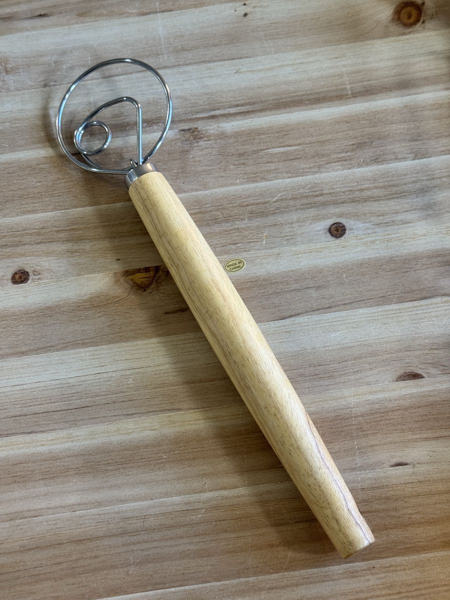 LARGE Danish Dough Whisk 13" Stainless Steel Flow-Through Wood Ergonomic Handle. $6 NEW
