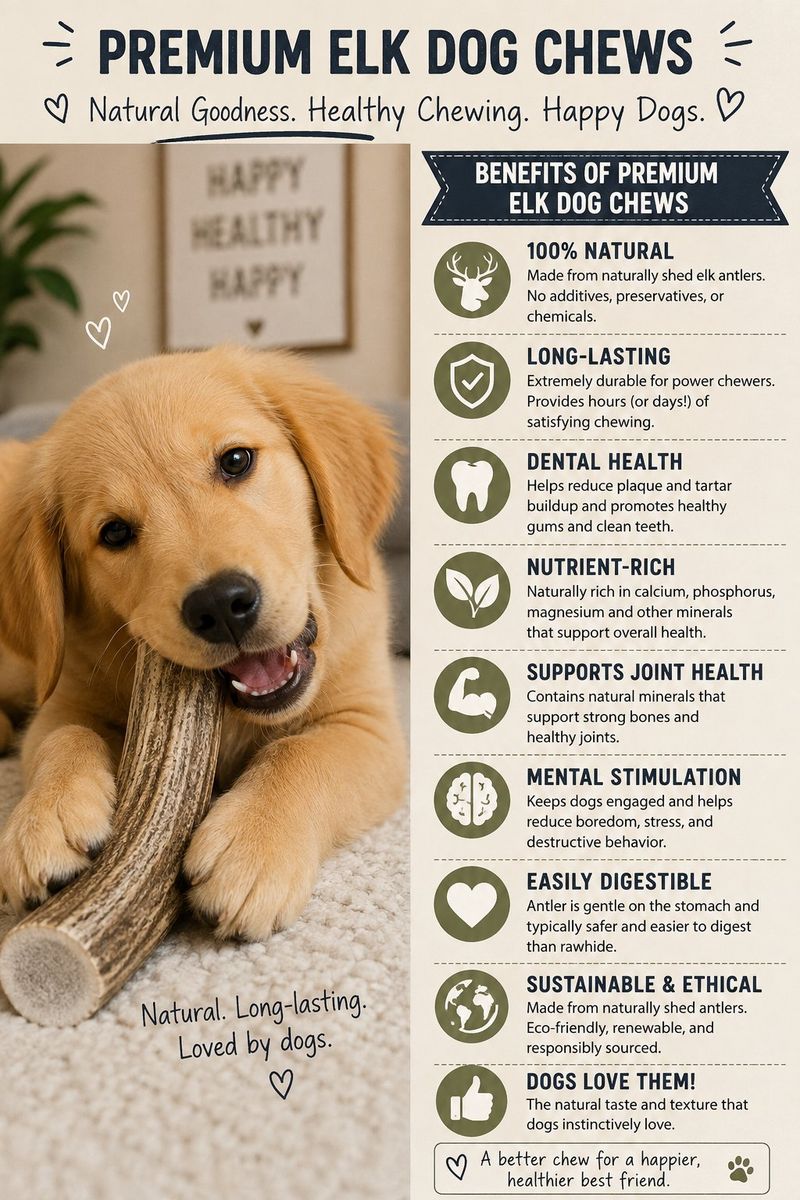 Natural Elk Antler Dog Chews - Long Lasting Durable Dog Treats