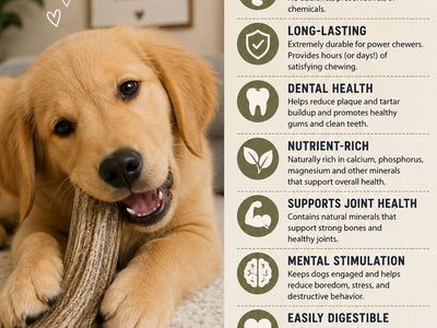 Natural Elk Antler Dog Chews - Long Lasting Durable Dog Treats