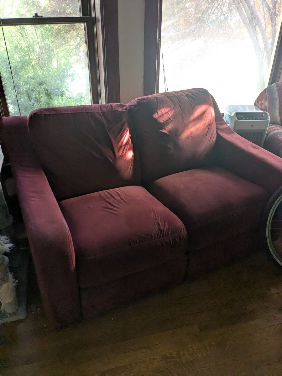 Red couch, very comfy