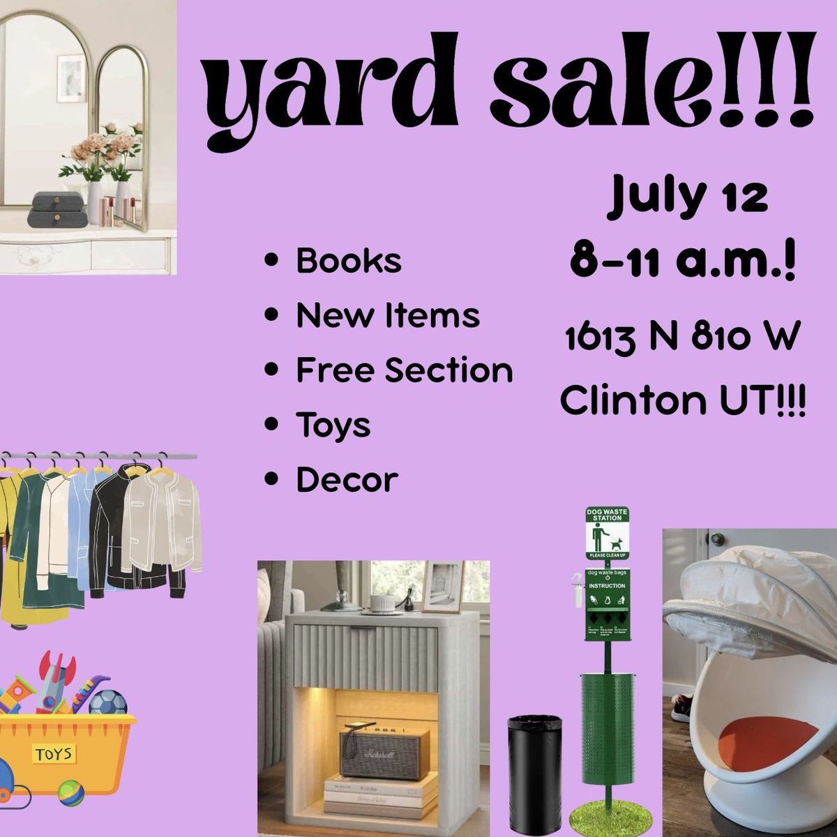 yard sale in Clinton July 12, 8 am