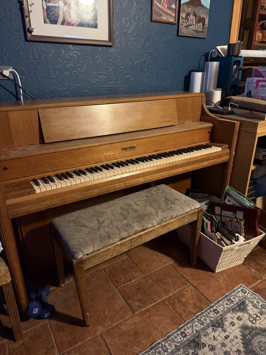 Mason & Hamlin Wood Upright Piano with Matching Storage Bench