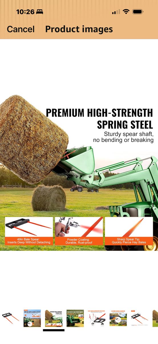 49" Hay Spear, Bale Spears 3000lbs