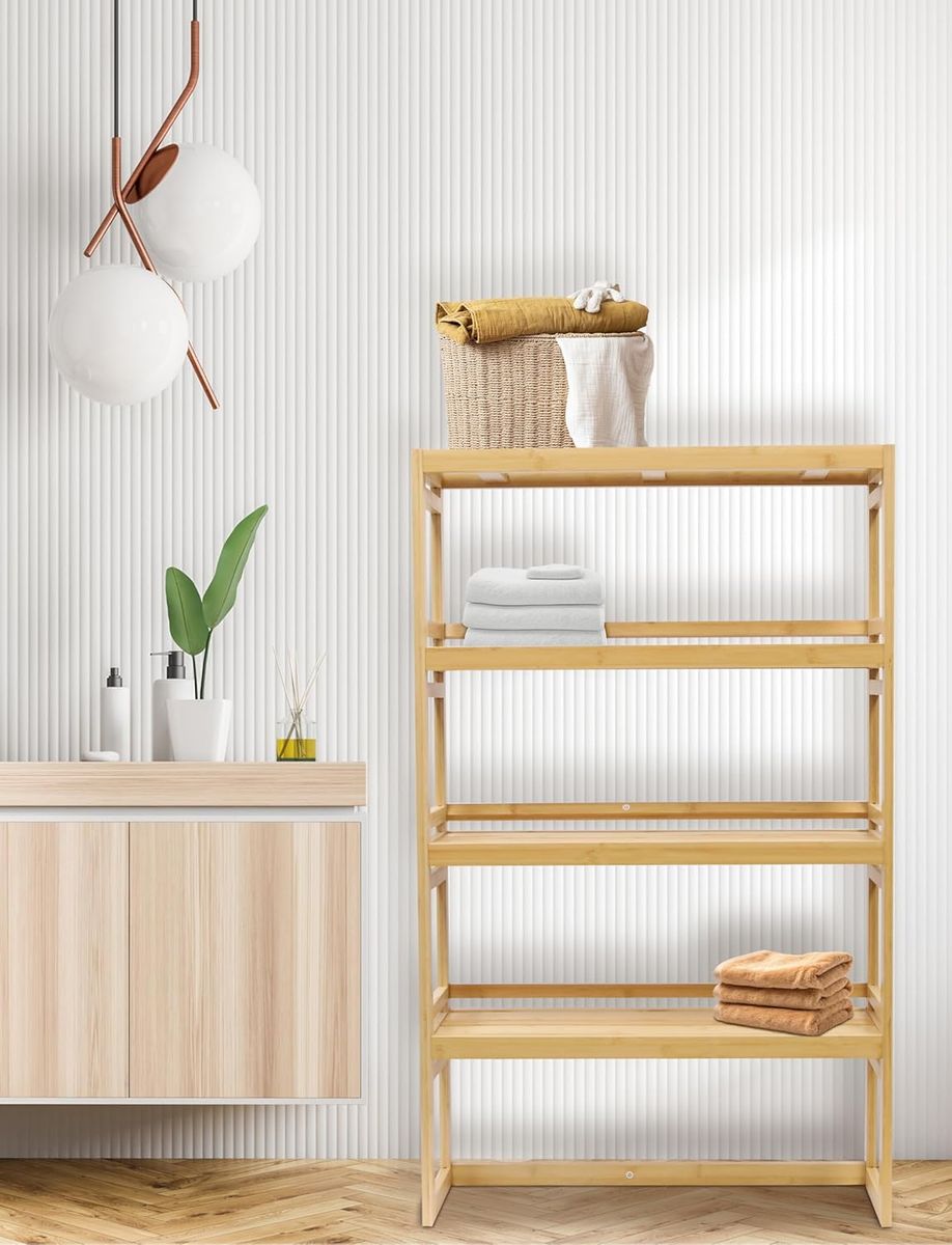 RoyalHouse Bamboo Rack, 4-Tier Shelving Unit, Perfect Storage Organizer for Bathroom, Living Room, Kitchen, Entryway, Closet