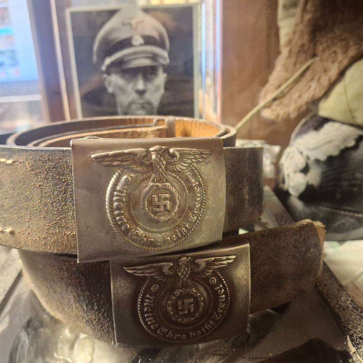 antique relic ww2 belts buckles heavy wear $600 each
