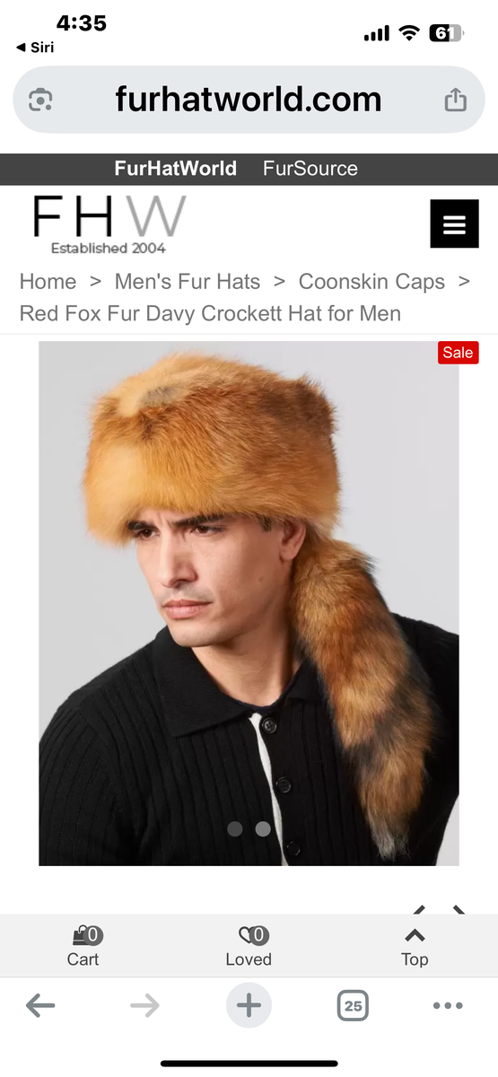 Vintage Mens Fox Fur Davy Crockett Hat