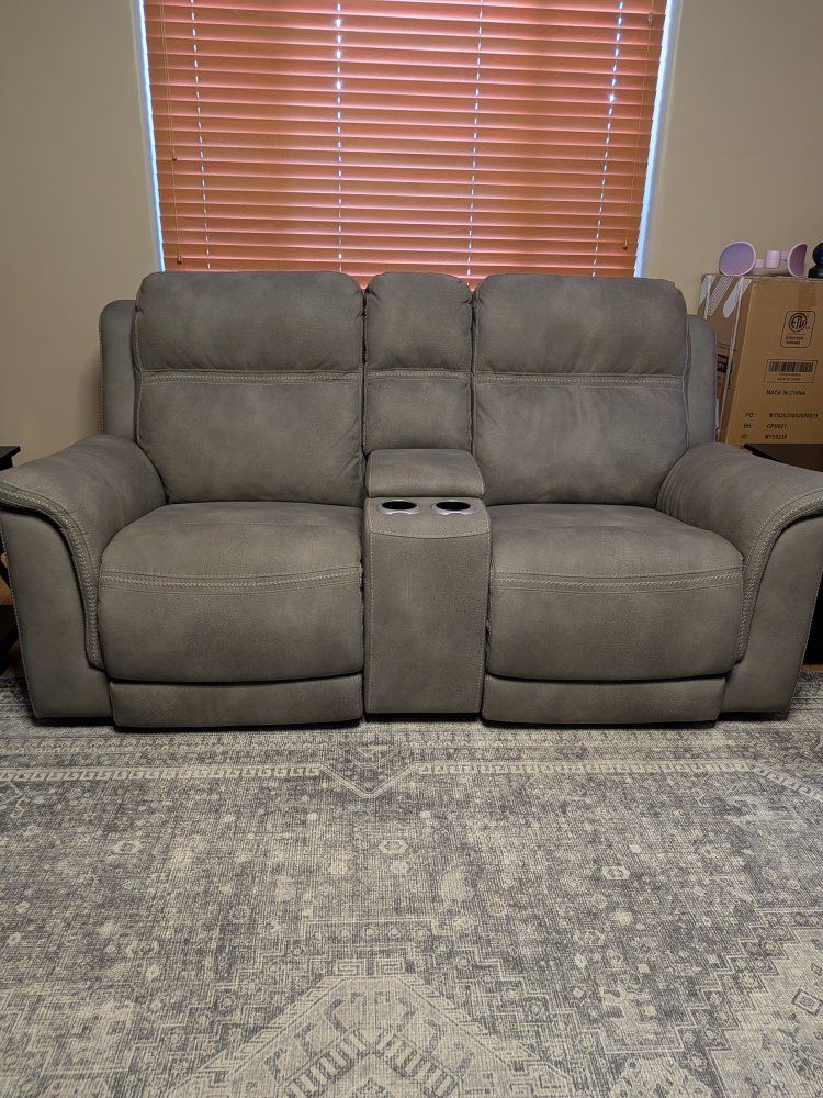 Gray Power Reclining Loveseat with Console