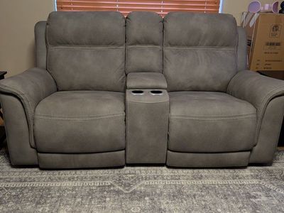 Gray Power Reclining Loveseat with Console