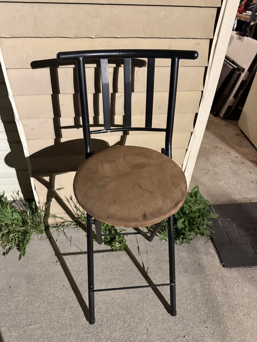 Black Metal Bar Stool, Counter Height, Padded Seat