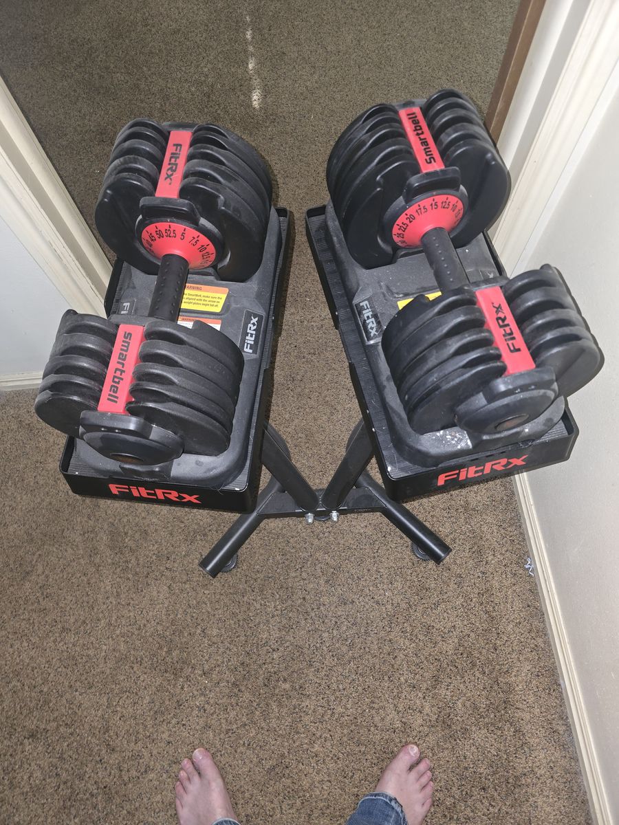 Adjustable Dumbbells, Bench and Rack