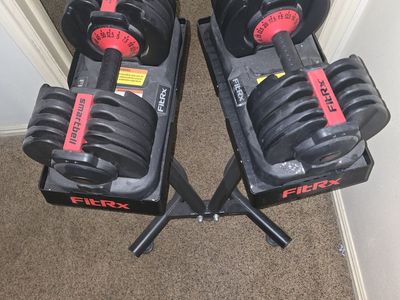 Adjustable Dumbbells, Bench and Rack