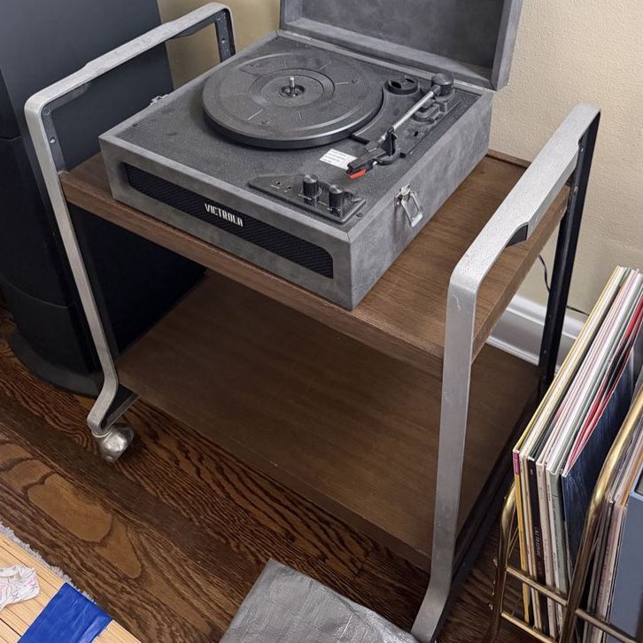 Industrial Wood & Metal Record Player Stand / Media Shelf